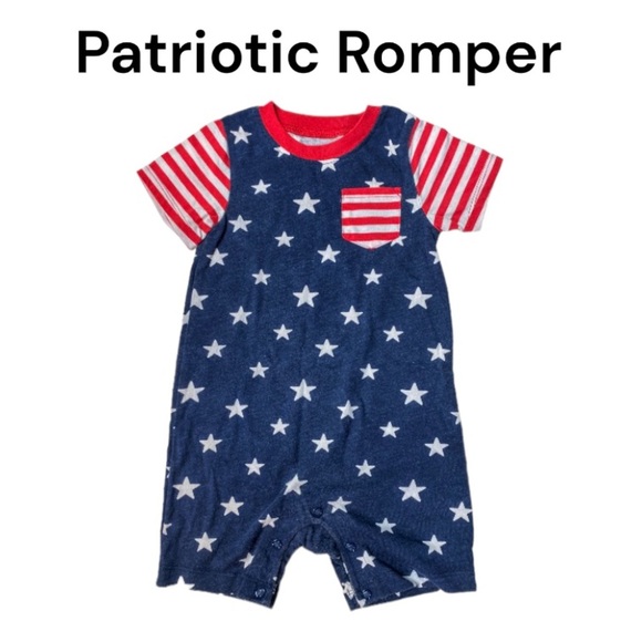 Patriotic Red White and Blue Stars and Stripes One Piece Romper Size 18 Months - Picture 1 of 7
